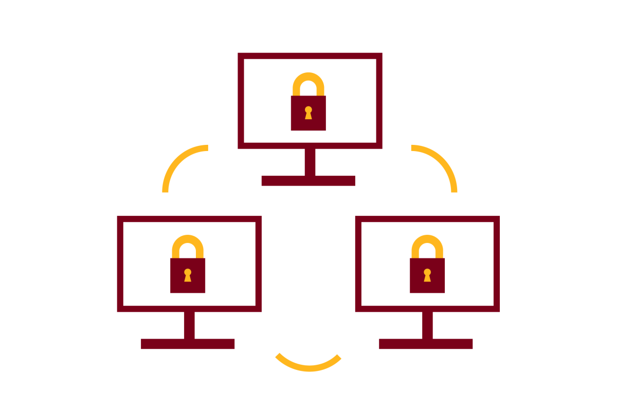 Three computers with locks in a circle illustration