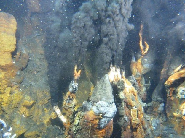 . Deep sea hydrothermal vent on the seafloor at 9°N on the East Pacific Rise.