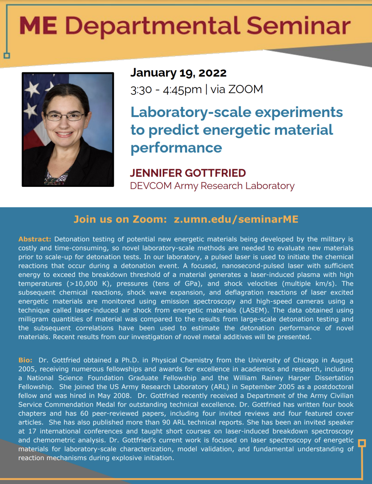 Departmental Seminar flyer for Jennifer Gottfried