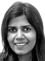 Shweta Gupta headshot, black and white photo