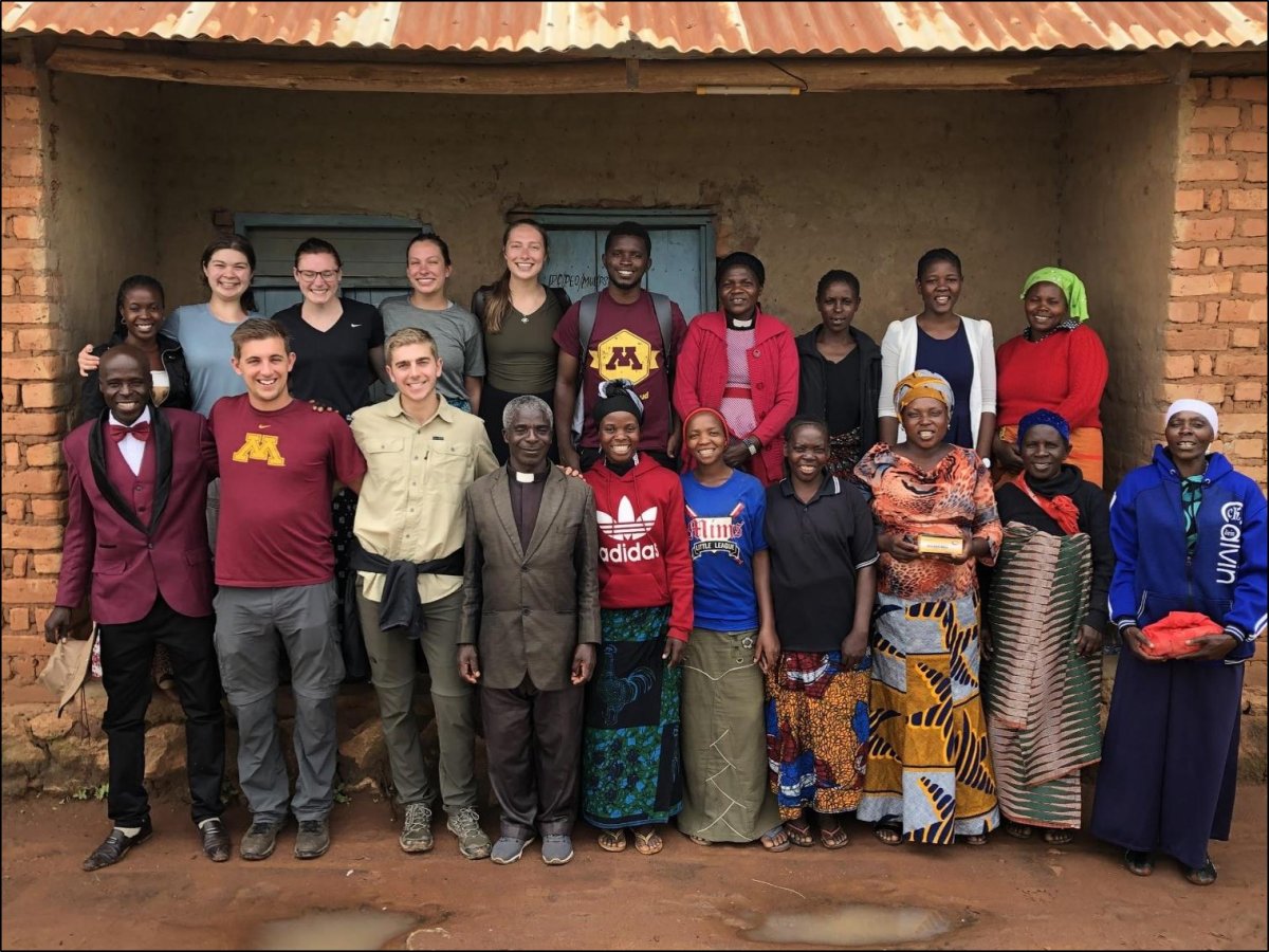 Students with locals, Mlanda village, Tanzania