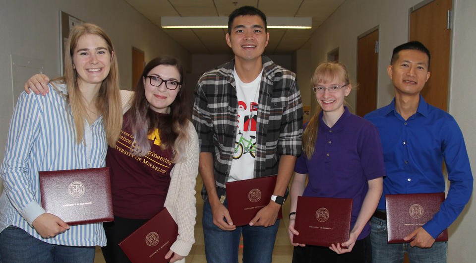 Excellence Fellowship recipients for 2019, are, from left, Rachel Swedin, Cynthia Pyles, En-Chih Liu, Angela Carlson, and Sheng-Yin "Dima" Huang. Not pictured: Julia Early and Rebeca Rodriguez.