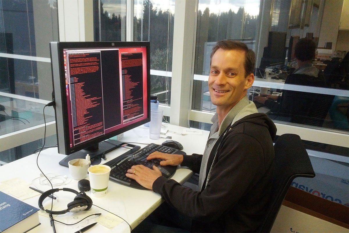 Jeff Dean working on the computer