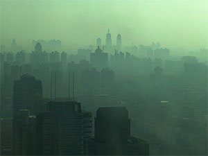 city encased in smog