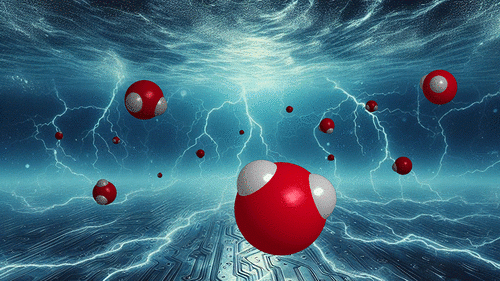 A 3D model shows red orbs being struck by electricity. 