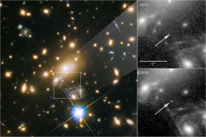 MACS 1149+2223 Lensed Star 1, also known as Icarus, as seen by the Hubble Space Telescope.