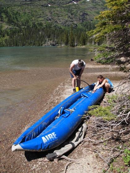 Researchers prepare n inflatable kayak