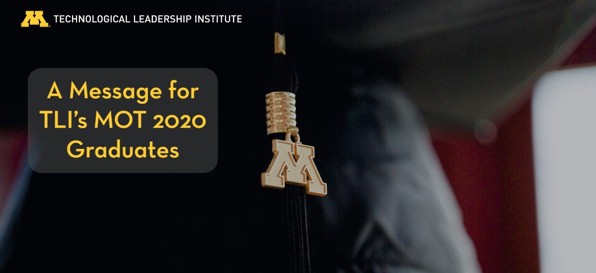 Photo of a graduation cap with the caption "A Message for TLI's MOT 2020 Graduates."