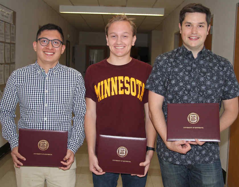 Outstanding teaching assistants for 2018-19 were, from left, Andrey Joaqui, Emerson Uhlig, and Harrison Frisk.
