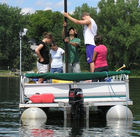 Pontoon with researchers in it