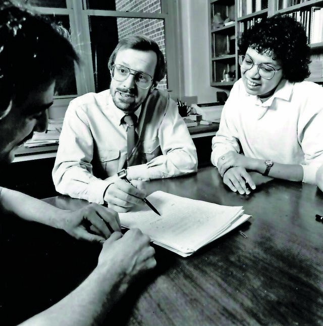 Circa 1991: Professor Donald Truhlar with graduate students Paul Day and Gillian Lynch.