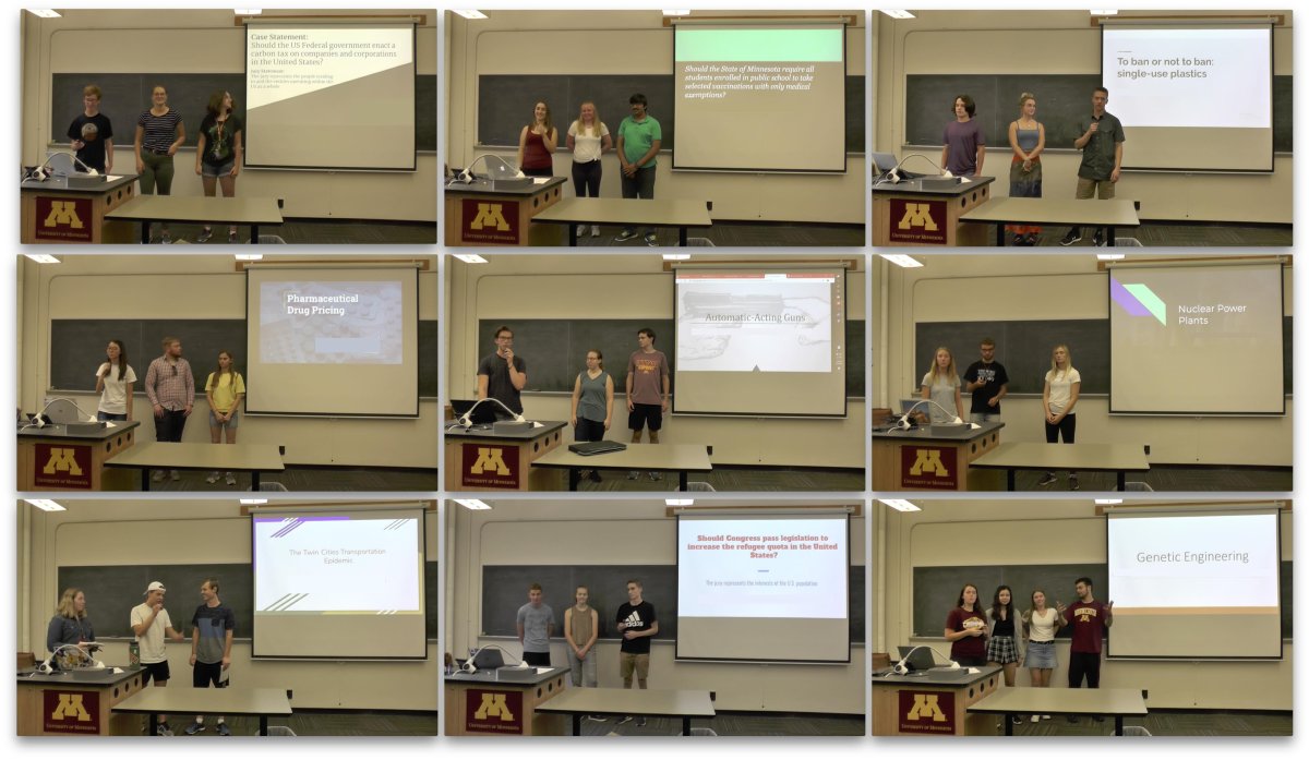 Various Science Court members presenting on different topics