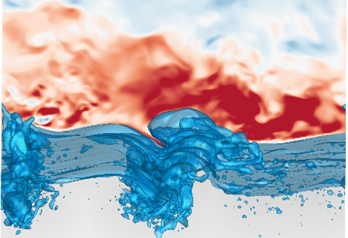 Image of the wind turbulence over breaking waves simulation