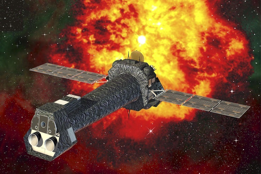 The XMM-Newton space telescope, shown in an artistic rendering, that detected the X-ray emission from nearby neutron stars.